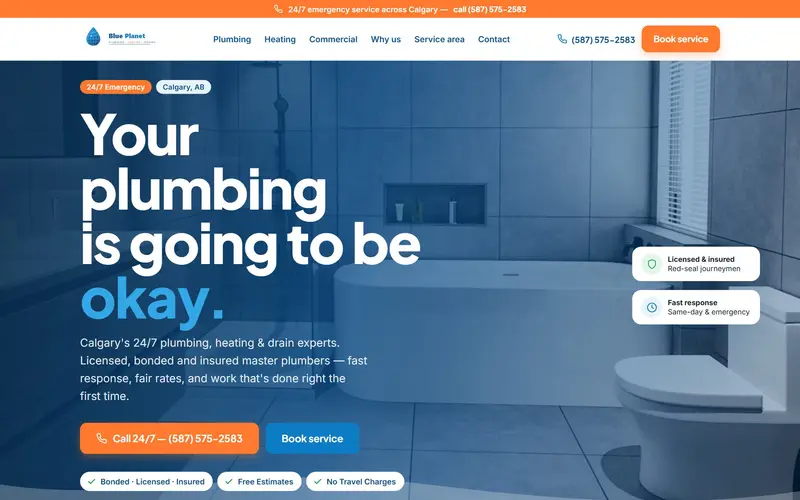 Blue Planet Plumbing, Heating & Drains website, preview build