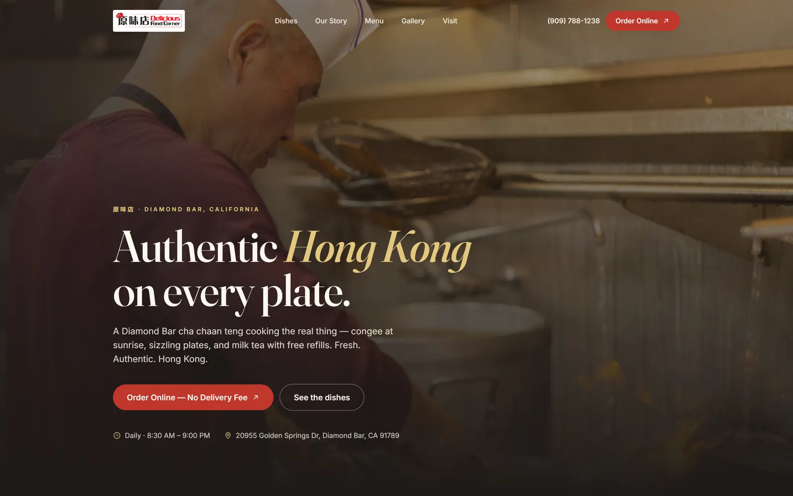 Delicious Food Corner website on desktop, in build